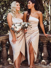 One Shoulder Long Bridesmaid Dresses, Sheath Bridesmaid Dresses, Simple Popular Bridesmaid Dresses, RC006 - RongMoon