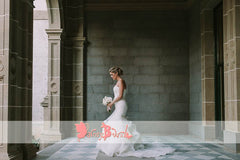 Popular Sweetheart Strapless Lace Top Ruffles Mermaid Formal Wedding Dresses,DB0123