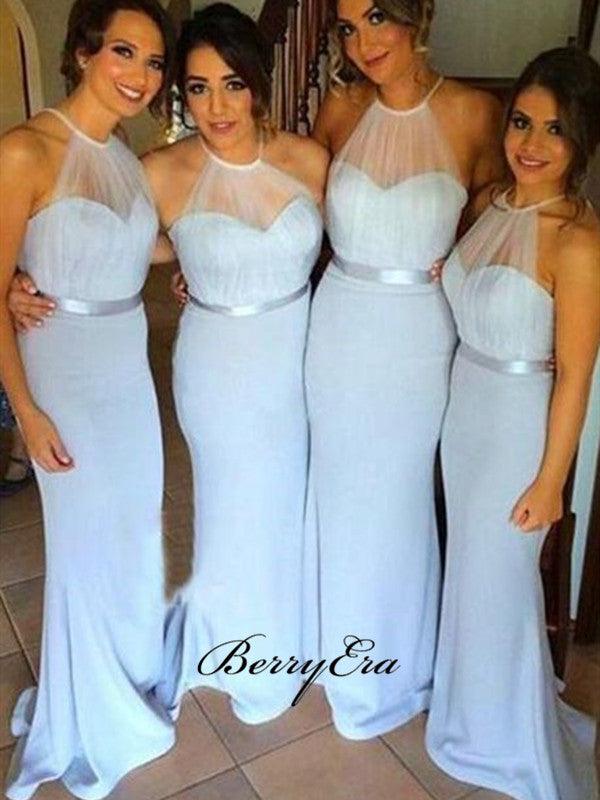 Sky Blue Newest Bridesmaid Dresses, Mermaid Halter Bridesmaid Dresses - RongMoon
