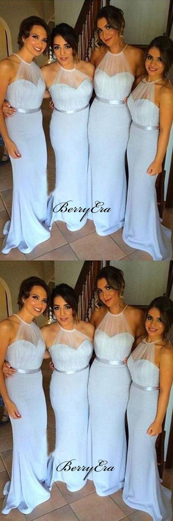 Sky Blue Newest Bridesmaid Dresses, Mermaid Halter Bridesmaid Dresses - RongMoon