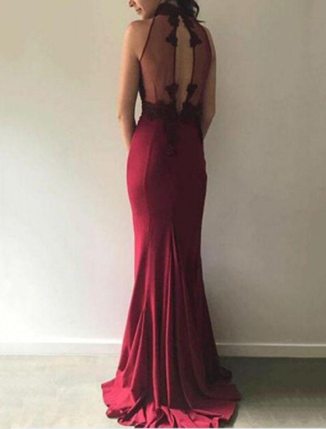 Mermaid / Trumpet Bridesmaid Dress Halter / V Neck Sleeveless Beautiful Back Sweep / Brush Train Lace / Stretch Chiffon with Pleats / Solid Color - RongMoon