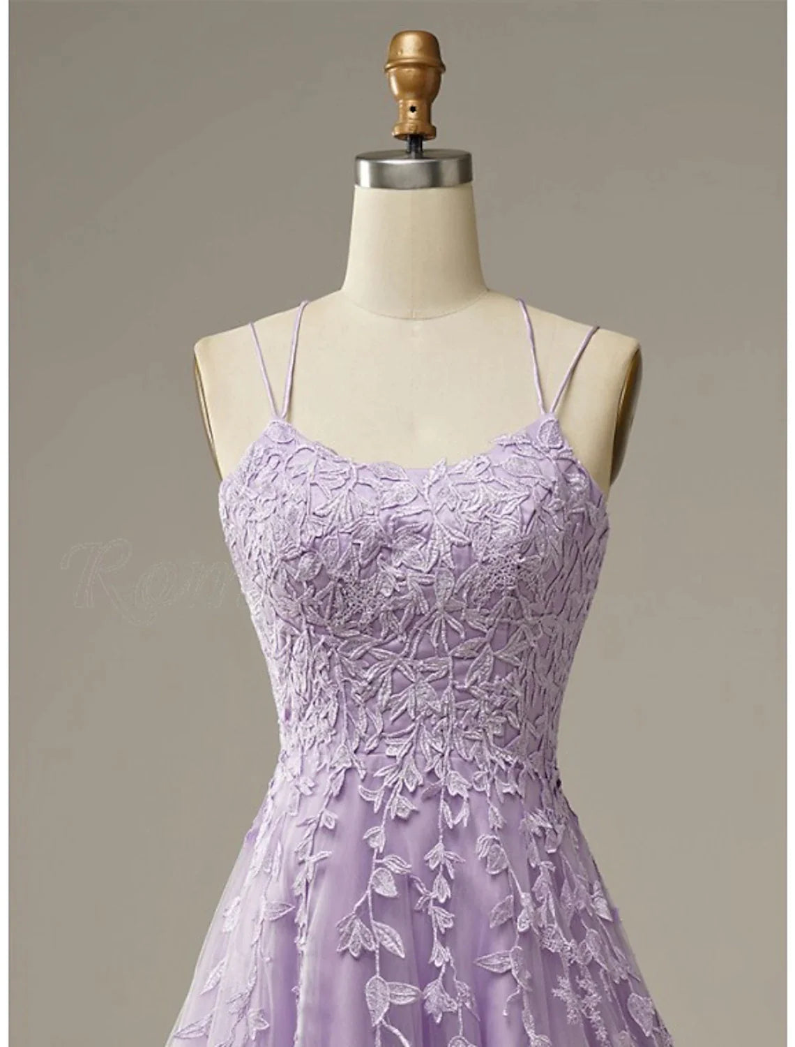A-Line Prom Dresses Floral Dress Formal Chapel Train Sleeveless Spaghetti Strap Tulle with Appliques