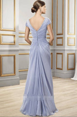 Draped Cap Sleeve V-Neck Chiffon Formal Dress With Appliques - RongMoon