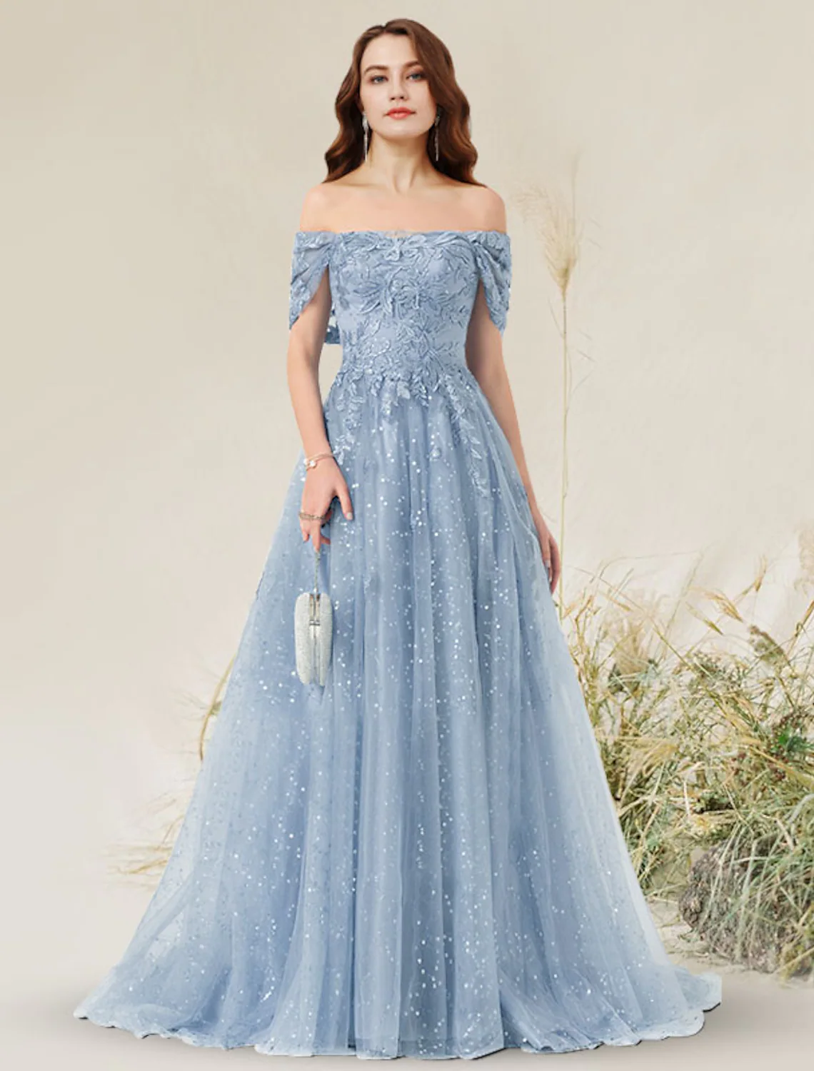 A-Line Prom Dresses Elegant Dress Wedding Guest Sweep / Brush Train Sleeveless Off Shoulder Lace with Pleats