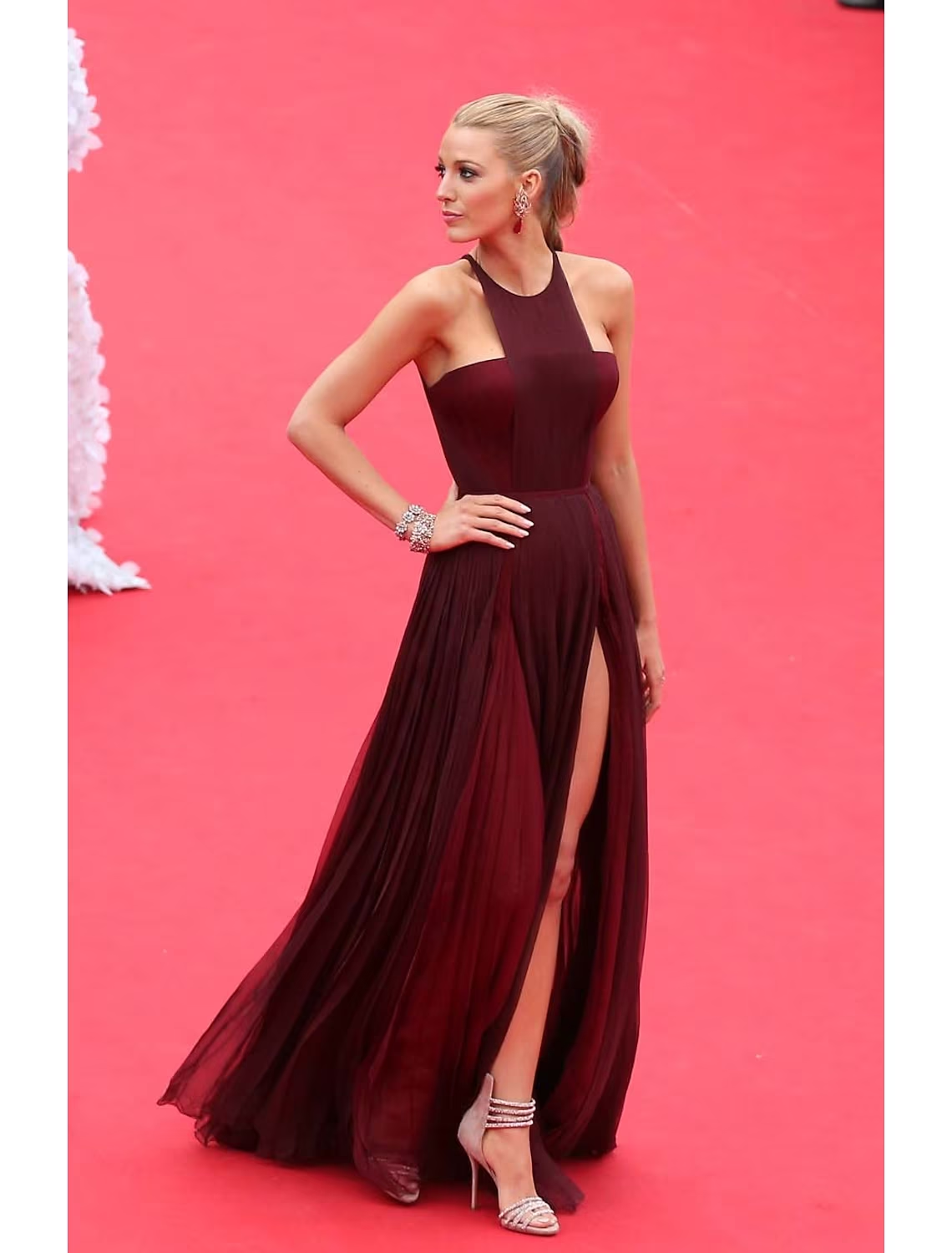 Blake Lively Burgundy Celebrity Prom Dress Cannes Film Festival 2014 Red Carpet