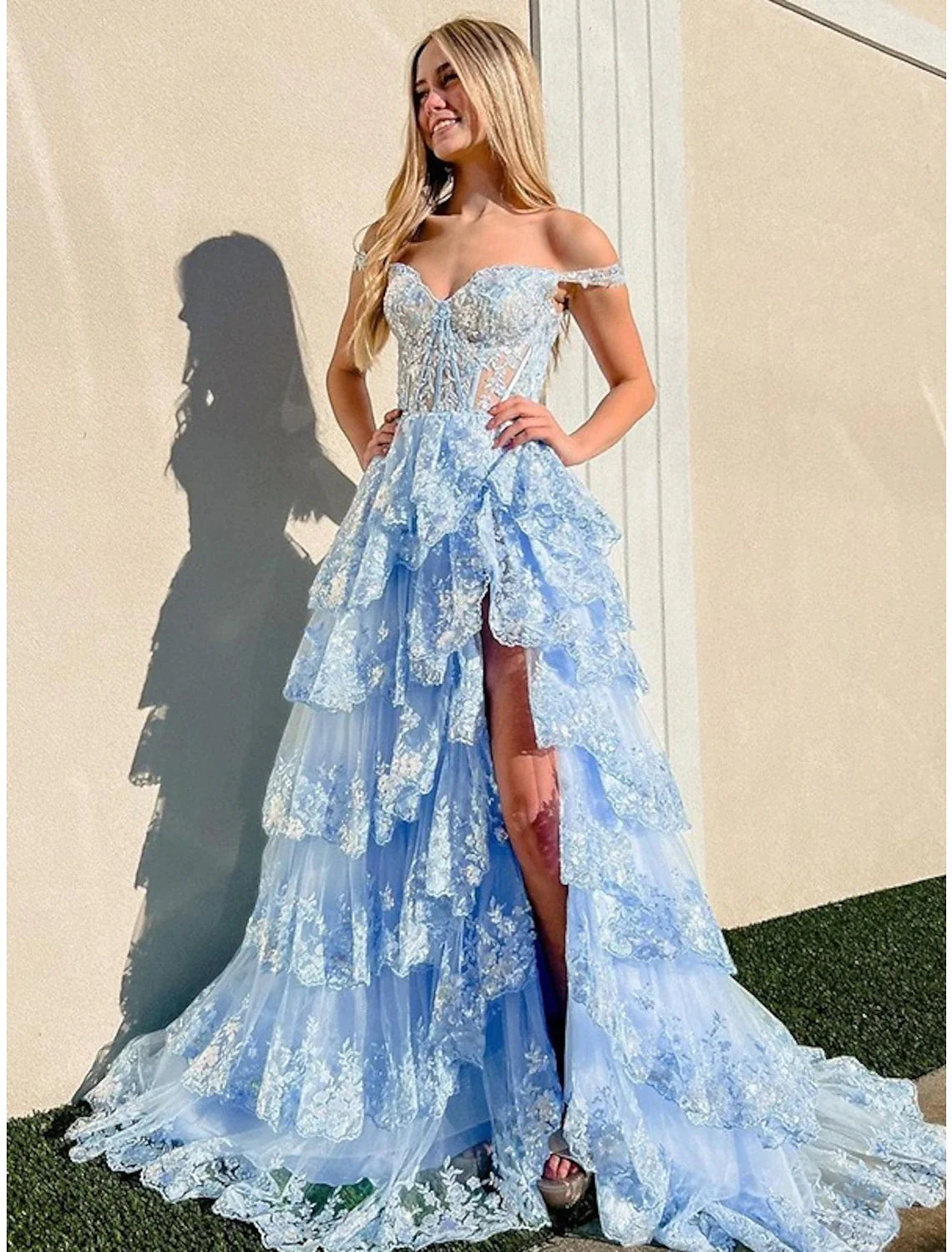Mermaid / Trumpet Prom Dresses Corsets Dress Evening Party Court Train Sleeveless Off Shoulder Tulle with Sequin Slit