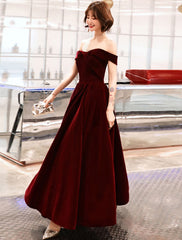 A-Line Evening Gown Elegant Dress Wedding Guest Ankle Length Short Sleeve Off Shoulder Velvet with Sleek