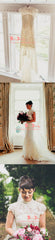 Vintage Elegant High Neckline  Cap Sleeve Ivory Lace Mermaid Chapel Trailing Wedding Dresses,DB0110