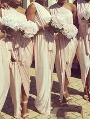 Sheath / Column Bridesmaid Dress V Neck Short Sleeve Elegant Ankle Length Spandex with Split Front / Solid Color - RongMoon