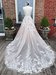 Engagement Wedding Dresses in Color Formal Wedding Dresses Court Train A-Line Spaghetti Strap Sweetheart Lace With Buttons Appliques