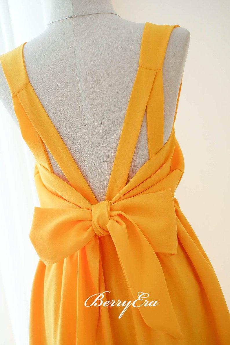 Sleeveless Bright Yellow Long Bridesmaid Dresses - RongMoon