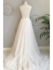 Beach Wedding Dresses Court Train A-Line Spaghetti Strap Sweetheart Lace With Buttons Appliques
