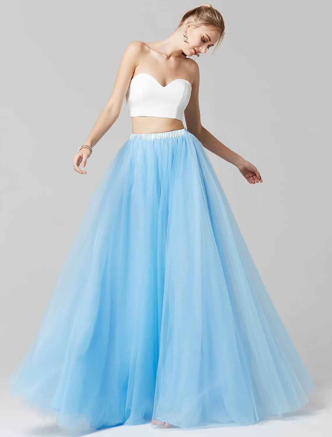 A-Line Bridesmaid Dress Seperates Floor Length Tulle with - RongMoon
