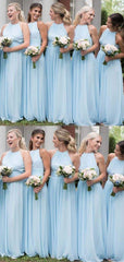 Light Blue Long A-line Chiffon Bridesmaid Dresses - RongMoon