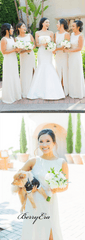 Side Slit Sheath Ivory Long Bridesmaid Dresses, V-back Bridesmaid Dresses - RongMoon