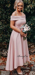 Off Shoulder Pink Hi-low  Lovely Bridesmaid Dresses - RongMoon