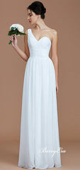 One Shoulder White Chiffon A-line Bridesmaid Dresses - RongMoon