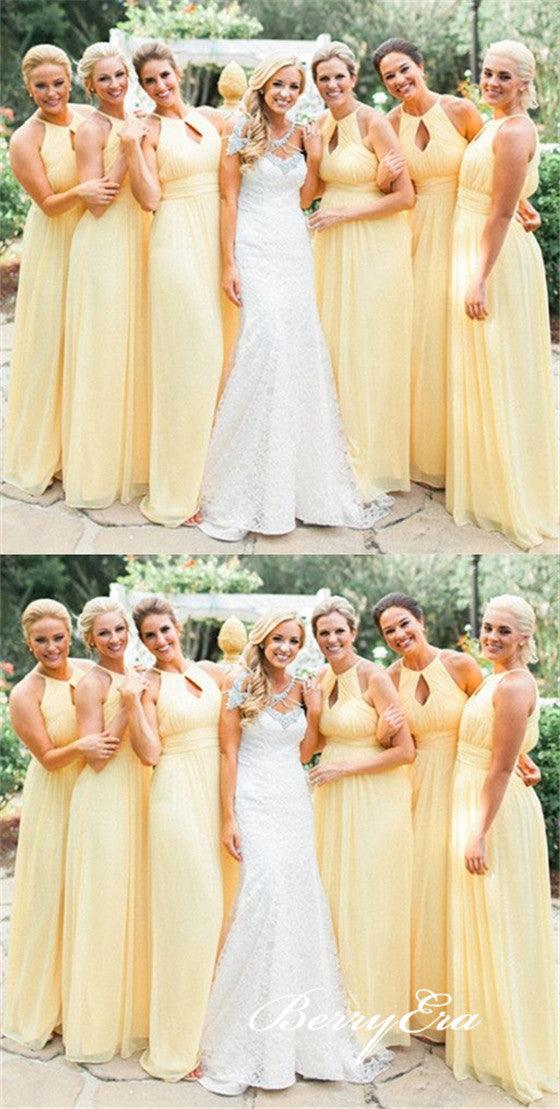 A-line Yellow Chiffon Long Simple Bridesmaid Dresses - RongMoon