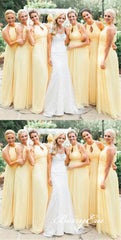 A-line Yellow Chiffon Long Simple Bridesmaid Dresses - RongMoon
