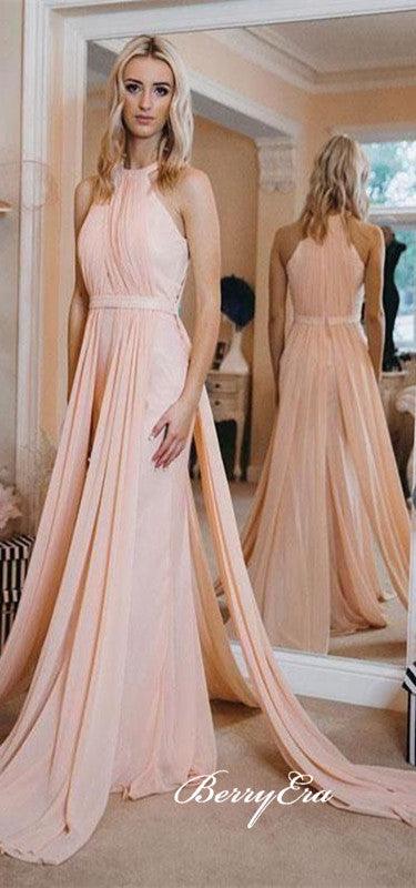 Sleeveless Long Pink Elegant Wedding Guest Dresses, Bridesmaid Dresses - RongMoon
