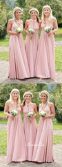 Convertible Long A-line Pink Jersey Bridesmaid Dresses - RongMoon