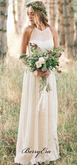 Illusion Ivory Chiffon Long A-line Bridesmaid Dresses - RongMoon