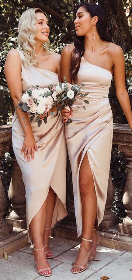 One Shoulder Long Bridesmaid Dresses, Sheath Bridesmaid Dresses, Simple Popular Bridesmaid Dresses, RC006 - RongMoon