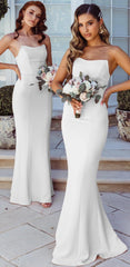 Strapless Long Mermaid Ivory Jersey Bridesmaid Dresses, Wedding Guest Dresses, Bridesmaid Dresses - RongMoon