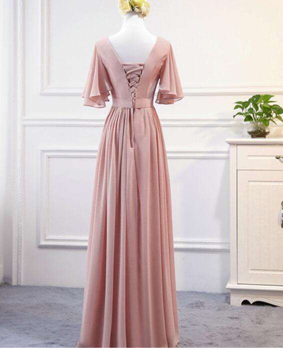 Lovely Pink Chiffon Long Party Dress , Pink A-line Bridesmaid Dress - RongMoon