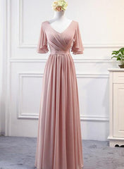 Lovely Pink Chiffon Long Party Dress , Pink A-line Bridesmaid Dress - RongMoon