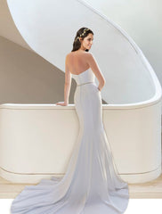 Formal Wedding Dresses Two Piece Sweetheart Strapless Court Train Stretch Fabric Bridal Gowns With Sashes / Ribbons