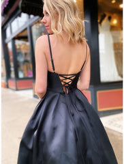 A-Line Prom Dresses Open Back Dress Formal Floor Length Sleeveless V Neck Pocket Stretch Satin Backless with Pleats Beading Pocket