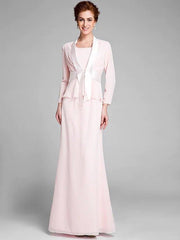 Mermaid / Trumpet Mother of the Bride Dress Convertible Dress Scoop Neck Floor Length Chiffon Long Sleeve with Sash - RongMoon