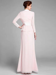 Mermaid / Trumpet Mother of the Bride Dress Convertible Dress Scoop Neck Floor Length Chiffon Long Sleeve with Sash - RongMoon