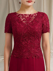 Mermaid / Trumpet Mother of the Bride Dress Elegant Jewel Neck Floor Length Chiffon Lace Short Sleeve with Pleats Appliques - RongMoon