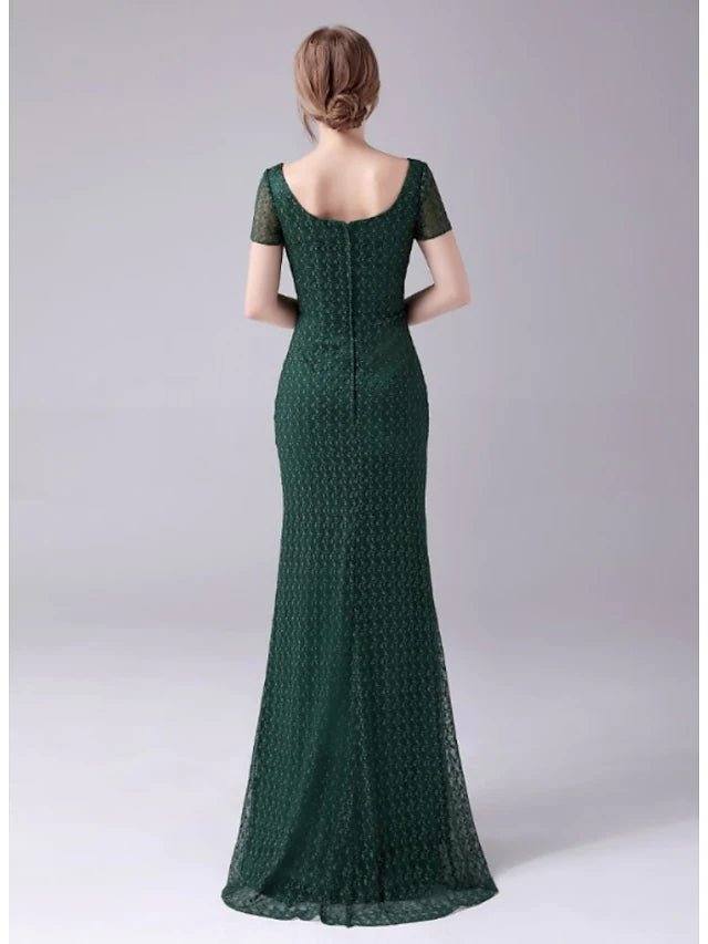 Mermaid / Trumpet Mother of the Bride Dress Elegant Sweet Scoop Neck Floor Length Lace Short Sleeve with Lace - RongMoon