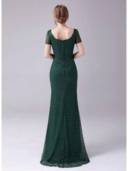 Mermaid / Trumpet Mother of the Bride Dress Elegant Sweet Scoop Neck Floor Length Lace Short Sleeve with Lace - RongMoon