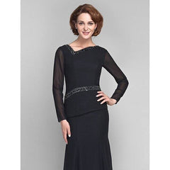 Mermaid / Trumpet Mother of the Bride Dress V Neck Floor Length Chiffon Long Sleeve with Beading 2022 / Illusion Sleeve - RongMoon