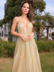 A-Line Princess Sleeveless V-neck Ruched Tulle Prom Dresses