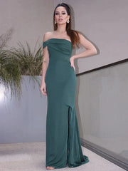Jersey Ruched Sleeveless One-Shoulder Long Prom Dresses