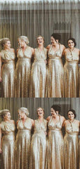 Convertible Gold Sequin Long Bridesmaid Dresses - RongMoon