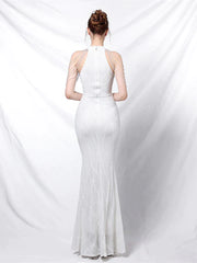 Mermaid / Trumpet Prom Dresses Elegant Dress Formal Floor Length Sleeveless Halter Sequined with Sequin