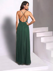 Wedding Guest Dresses Casual Dress Party Wear Floor Length Sleeveless Spaghetti Strap Tulle with Pleats
