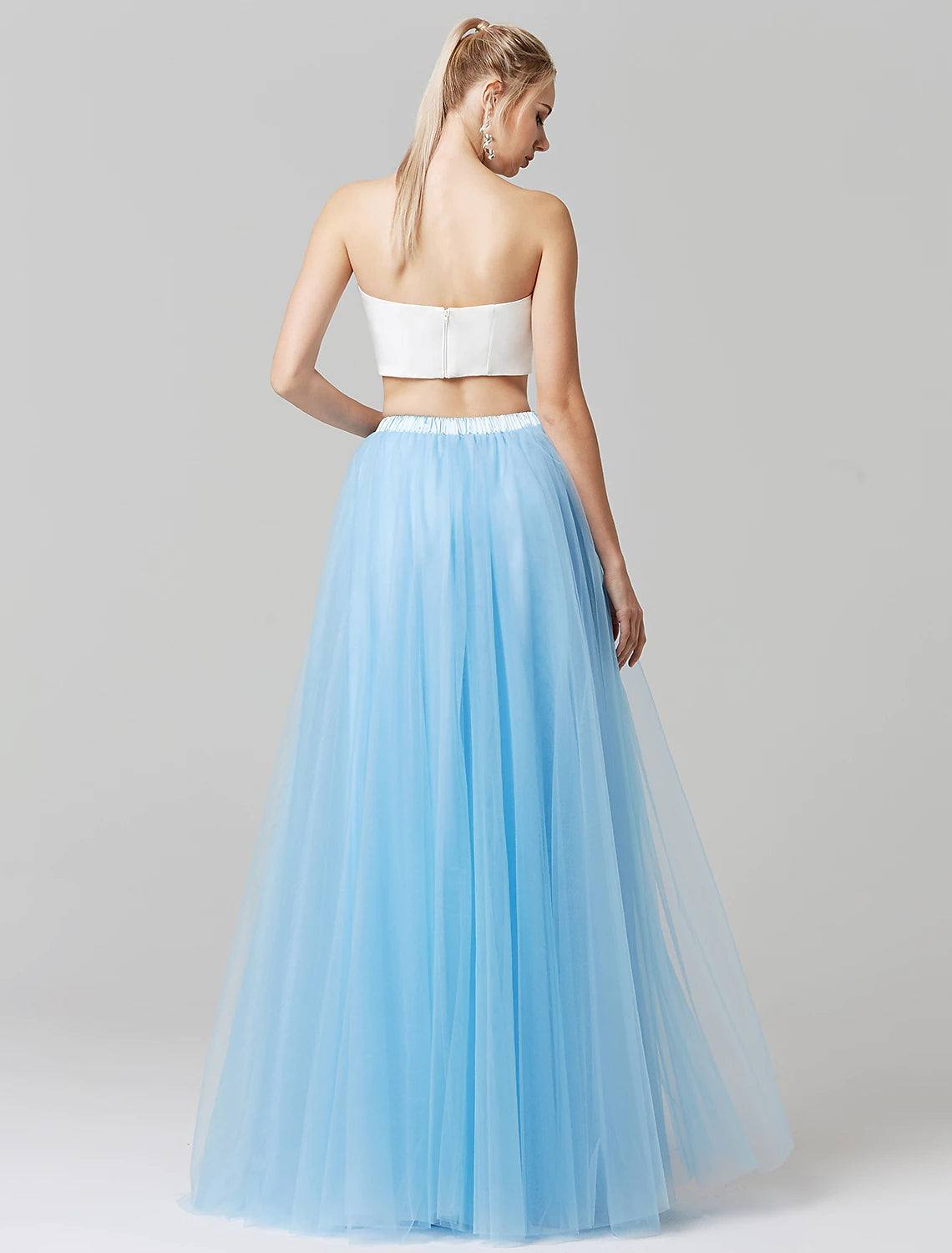 A-Line Bridesmaid Dress Seperates Floor Length Tulle with - RongMoon