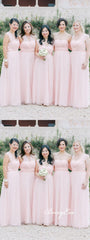 Pink Convertible Long A-line Tulle Bridesmaid Dresses - RongMoon