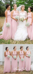 Key Hole A-line Pink Chiffon Long Bridesmaid Dresses - RongMoon