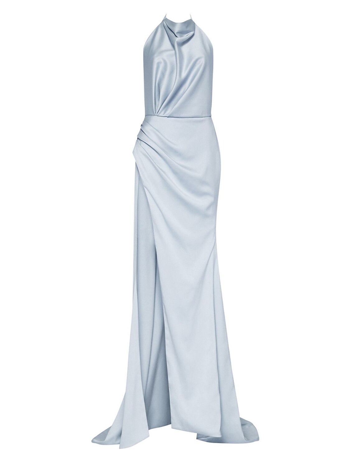 Sheath / Column Prom Dresses Elegant Dress Wedding Guest Court Train Sleeveless Halter Satin with Slit Pure Color