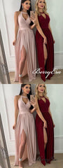 Lovely A-line Side Slit Long Bridesmaid Dresses - RongMoon