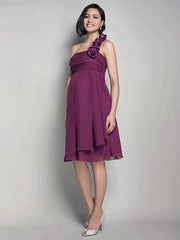 Princess / A-Line Bridesmaid Dress One Shoulder Sleeveless Floral Knee Length Chiffon with Ruched / Flower - RongMoon