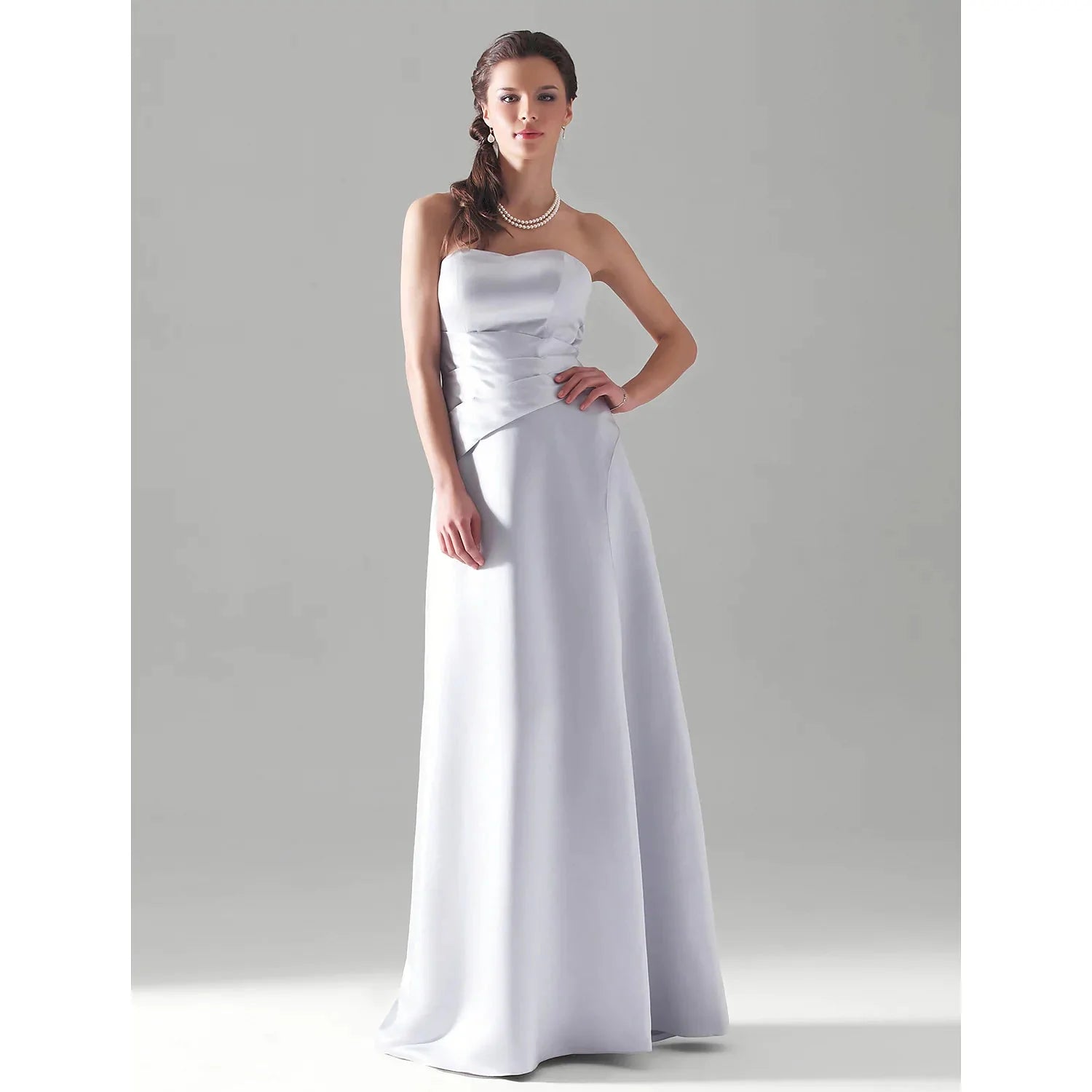 Princess / A-Line Bridesmaid Dress Strapless Sleeveless Open Back Floor Length Satin with Side Draping - RongMoon